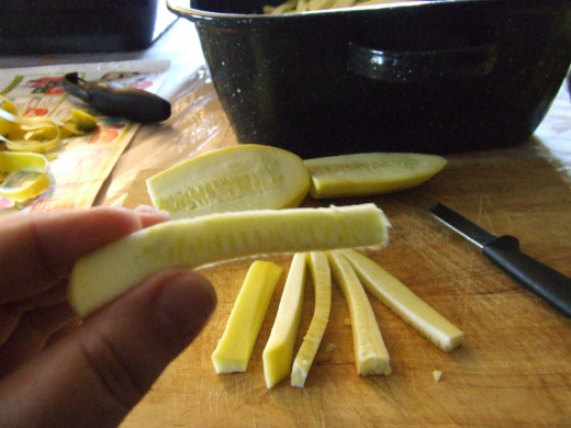 Cut Medium to Large Squash into French Fry Sized Pieces.