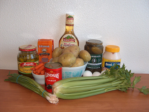 Ingredients for the Far Out Potato Salad as  photographed by the author.