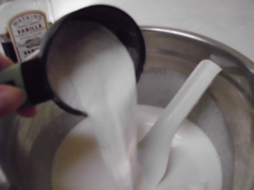 Mixing the ingredients, adding Somersweet sugar subsitute