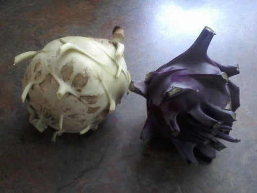 kohlrabi from our CSA, can be purple or green