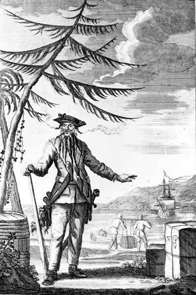 An engraved image of Blackbeard.