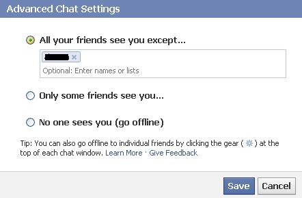 Select "All your friends see you except" and then enter the names of the friends you want to appear offline to.