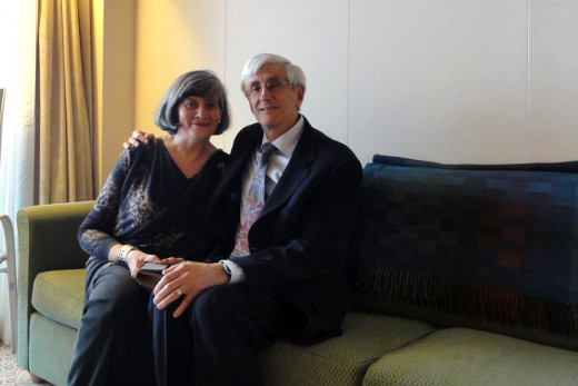 Marilyn and I (Joe) in our mini-suite room on the Caribbean Princess in 2012 on a formal night sailing in the Hebrides of Scotland.