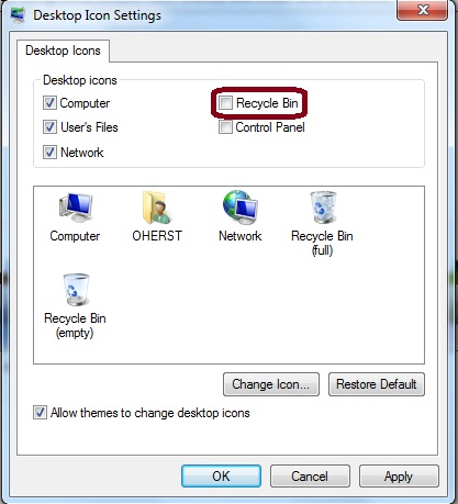 Make sure the Recycle Bin option is checked.