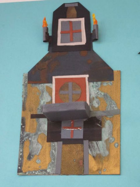 Recycled cardboard used as art material.