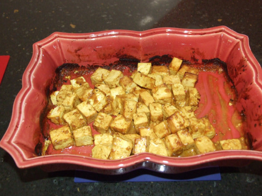 Tofu all baked and so good.  You could make a meal of just this!