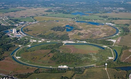 This is the tevatron near Chicago which found initial suggestions of the Higgs boson. It is small compared to the Large Hadron Collider that found the evidence.