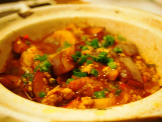 Brinjal or eggplant cooked in claypot style.