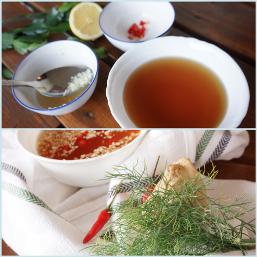 For seafood summer roll, add chopped dill and ginger / For some dishes that require warm-hot dipping sauce, leave garlic and chilli aside for self-serving.