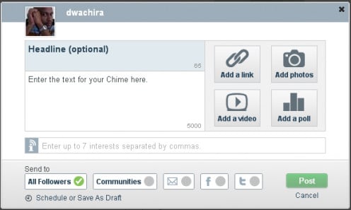 Interface for creating a Chime on Chime.in