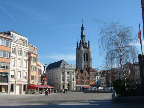 he central square of Kortrijk, Belgium with St Martin's church in the background