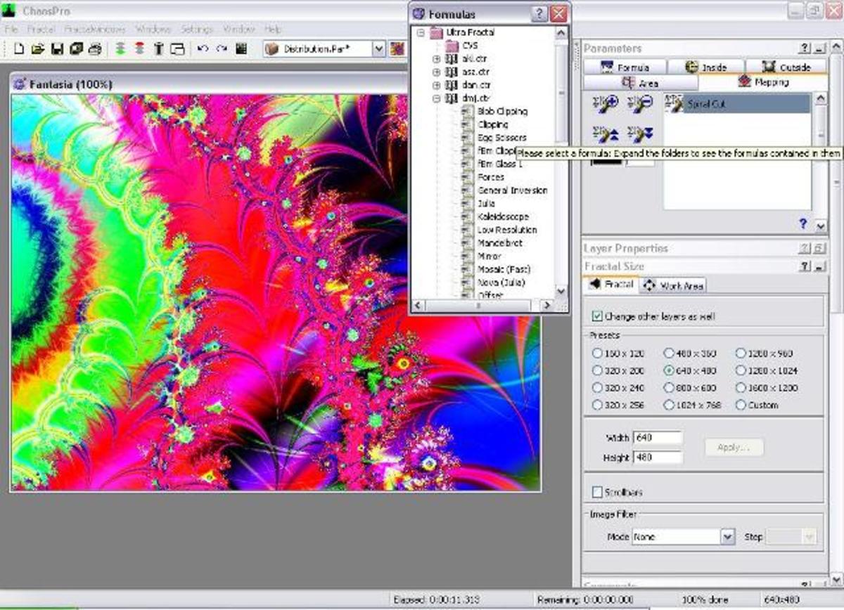 I go over to “Ultra Fractal” and then to the subfolder “dmj.ctr” and select “spiral cut” and the image changes.
