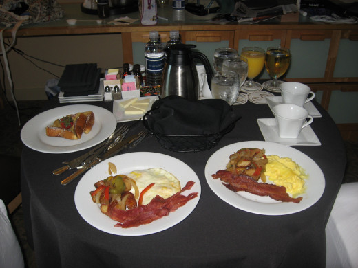 One of the room service tables with my kids breakfast.
