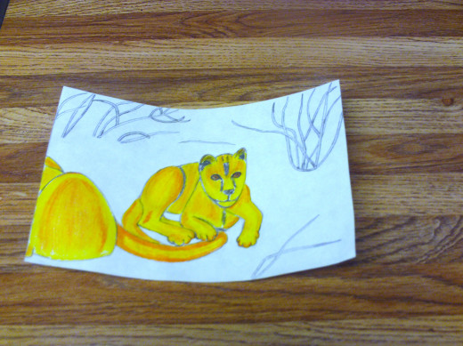 I have finished coloring in the baby lion.
