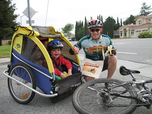 Two kids and gear is no problem for a Burley trailer. 
