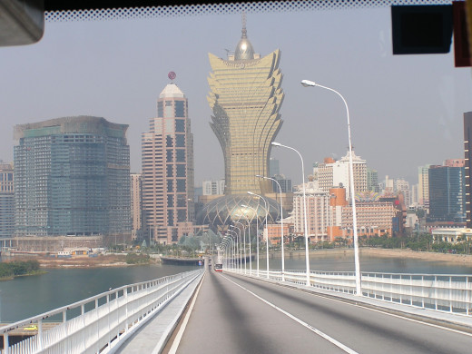 View of the Grand Lisboa while driving towards it