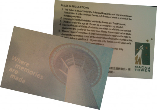 Our tickets to the Macau Tower