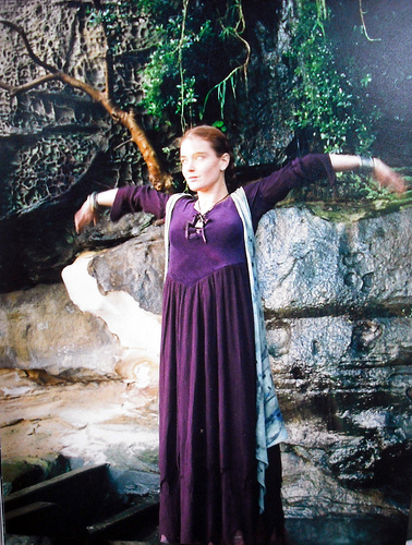 Wiccan in a Long Purple Gown and Vest