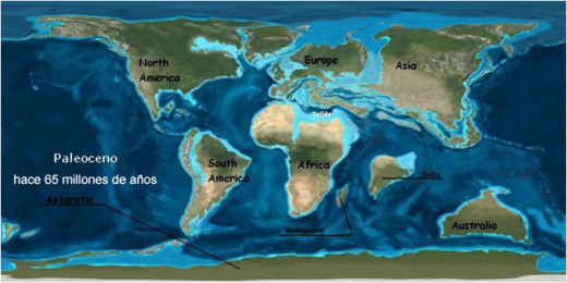 Planet Earth in the Palaeocene in the early Cenozoic Era.