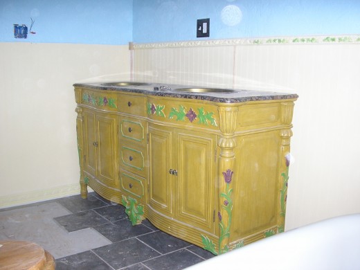 Vanity and wainscot installed