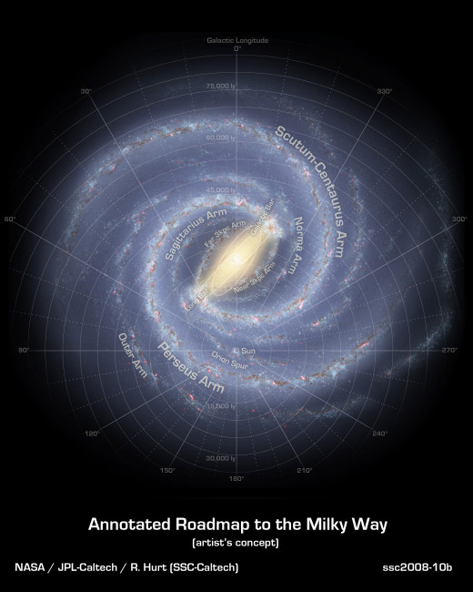 Using infrared images from NASA's Spitzer Space Telescope, scientists have discovered that the Milky Way's elegant spiral structure is dominated by just two arms wrapping off the ends of a central bar of stars. Previously, our galaxy was thought to p
