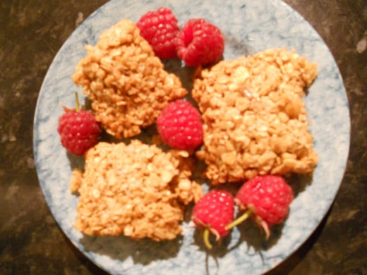 Home made flapjack with fresh raspberries