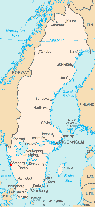 Map location of Gothenburg, Sweden 