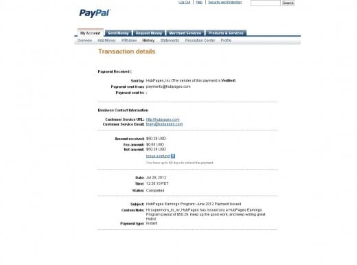 Screen shot of my second payment from hubpages.
