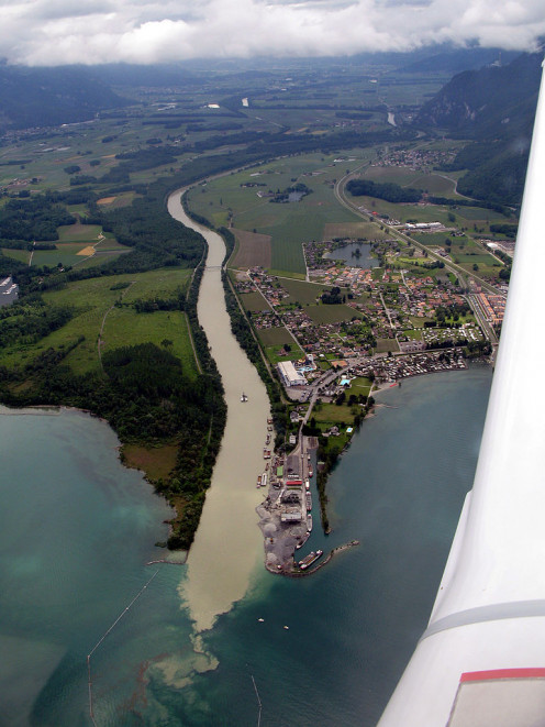 The Rhone River enters Lake Geneva