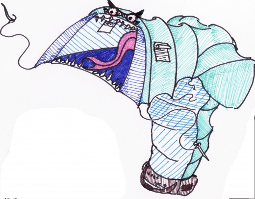 My representation of the monstrous tent emerging from its bag. Pretty true to life I reckon...