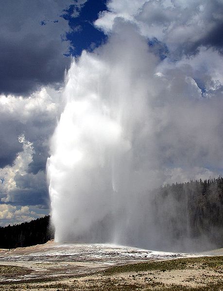 Old Faithful geyser in Yellowstone-National Park. This is a well known tourist attraction but what many people don't realize is that there is a super volcano in Yellowstone also.