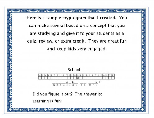 Sample cryptogram from Puzzle Maker.