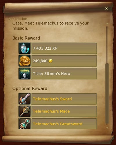 Some quests will offer kinah, armors or weapons, aside the typical EXP. Do not miss these quests while levelling up.
