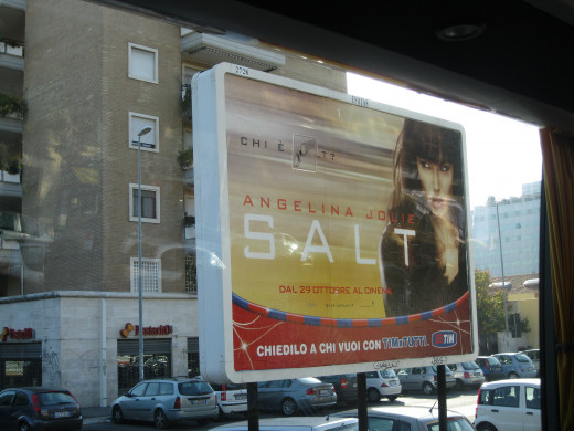 Angelina Jolie on Billboard in Rome, Italy in 2010 Advertising her Movie SALT