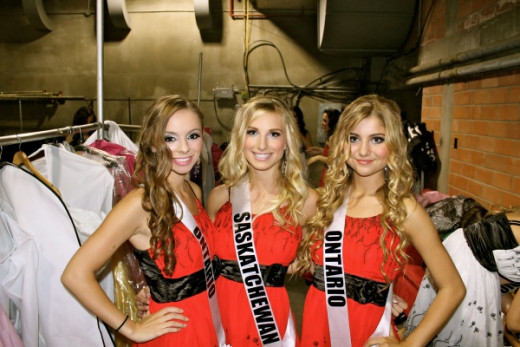Danielle Hawthorne, Danica Cox and Francesca McFadden make a friendship pact backstage before competition begins. There were sixty four participants and only one wears the crown each year.