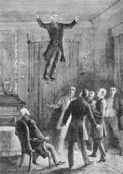Fire handling was not the only talent posessed by D.D.Home. He was also famed for levitation as depicted in this contemporary illustration