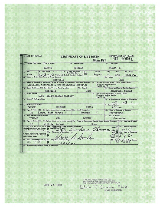 President Obama's birth certificate.