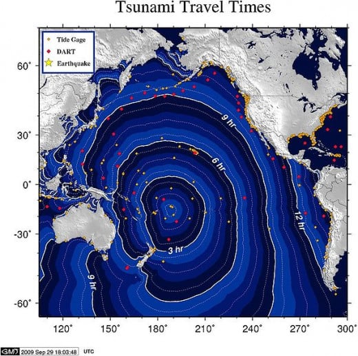 Travel time for the tsunami in Indonesia