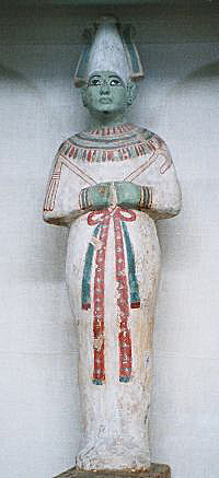 This statuette of Osiris, the first son of Geb, the original king of Egypt, was photographed by Hajor in December 2002.