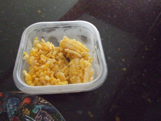 Frozen leftover corn from fresh. It's so plentiful fresh and sweet this time of year that I like to freeze it.