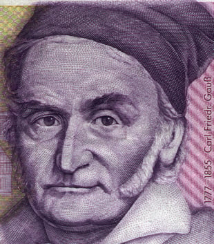 Gauss, a child prodigy, contributed greatly to many mathematical fields of study including geometry, astronomy and physics.  A primary scholar, he is shown here on the 10 Deutschmark bill, discontinued in 1993. 