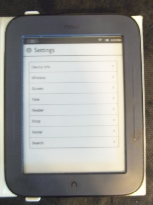 The Nook has an easy to use Setting page.