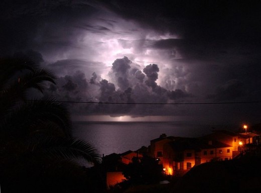 Thunder above Madeira waters in Portugal 