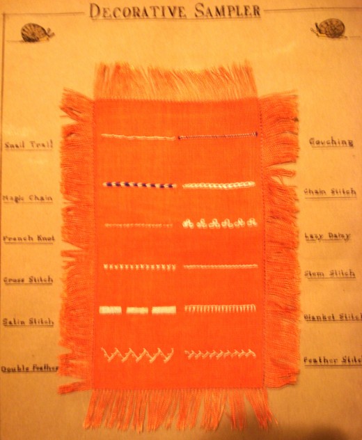 Sampler Showing 12 Embroidery Stitches