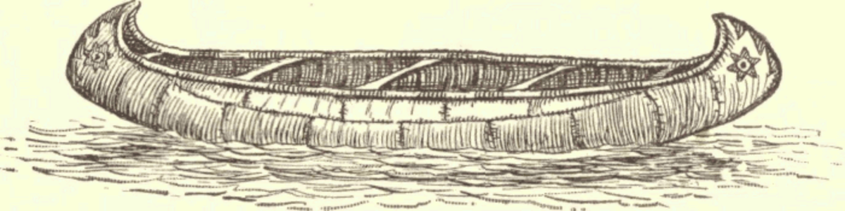 North American birch-bark canoe sketched by an early European settler.