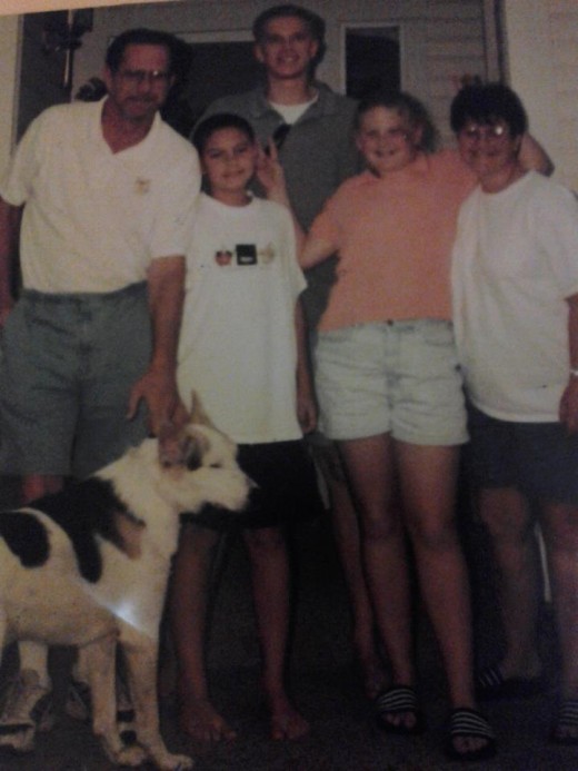 Gary, my brother, me, my mom, our dog pirate and Florin (an exchange student from Germany)