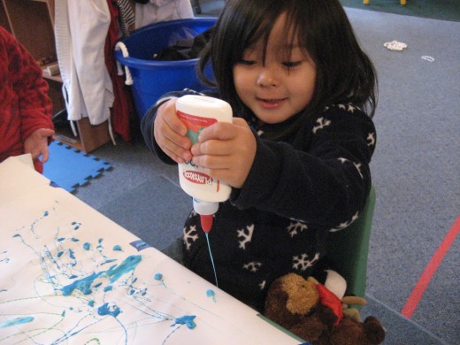 Don't let a little glue scare you. Add food coloring and use the glue like paint. Sticky paint.