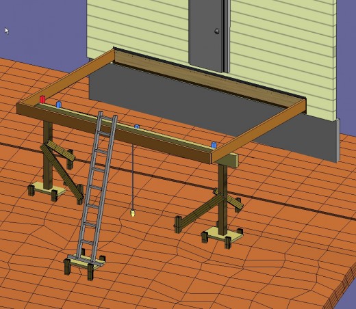 Fig 7. Securing ladder with level base to build a high deck