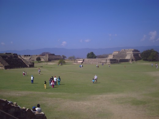 View from Ball Court looking west towards System H, System IV, and Temple of the Dancers.