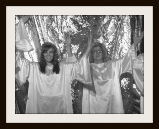 Mom as an angel in the church play Heaven's Gates, Hell's Flames
